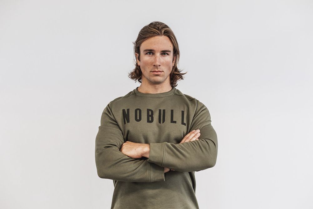 NOBULL Crew Sweatshirts Erkek - Yeşil Ordu - Turkiye (HWC-328096)